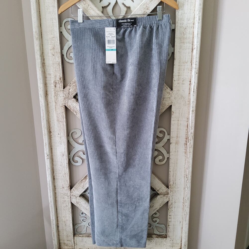 Alfred Dunner Academia Gray Graphite Corduroy Elastic Waist Pants 16P